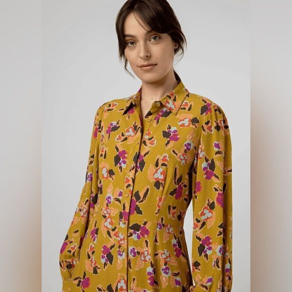 FRNCH Shannon Multi-Colored Floral Buttoned Midi Dress — Size Small - Picture 2 of 6